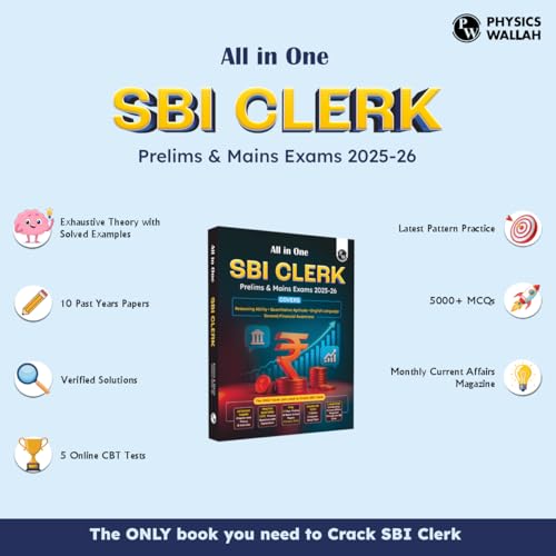 Image of PW All in One SBI Clerk Prelims and Mains 2025-26 Exams | Chapterwise Theory & Exercise and 10 Previous Year Solved Papers (PYQs) 2018 - 2024 with 5 Online Practice Sets [Paperback] PW