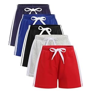 GFQLONG 5 Pack Toddler Boys Girls Cotton Athletic Running Shorts, Kids Summer Casual Fashion Soccer Shorts