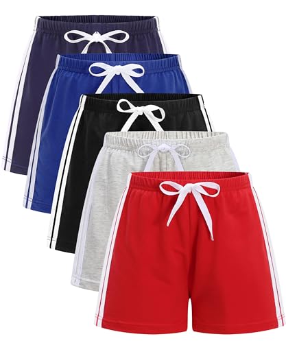 Image of GFQLONG 5 Pack Toddler Boys Girls Cotton Athletic Running Shorts, Kids Summer Casual Fashion Soccer Shorts