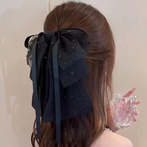 Clip Pinza para Cabello con Lazo Grande de Chifón Negro miniatura 7