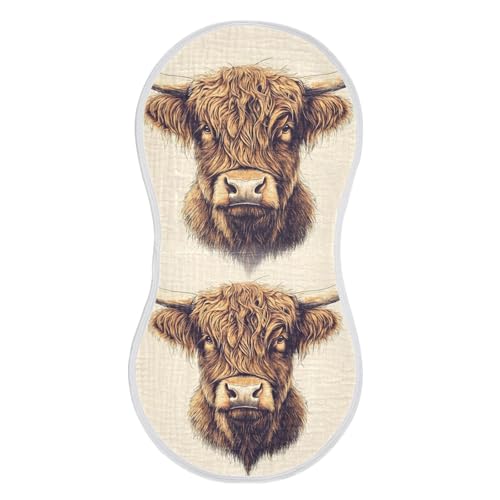 Muslin Burp Cloth for Baby 1PC Highland Cow Portrait Super Absorbent Burping Cloths, Bibs for Newborn Boys Girls