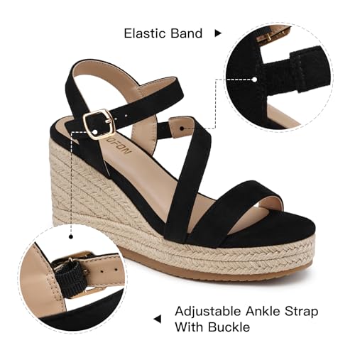 Image of TEMOFON Wedge Sandals for Women Platform: Espadrille Ankle Strap Buckle Wedge - Comfortable Dressy Summer Womens Sandals
