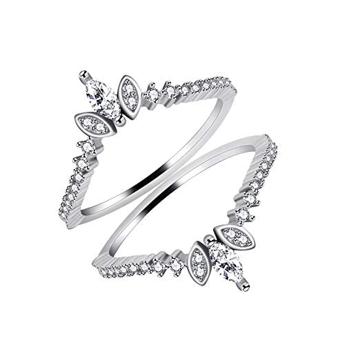 Women's 925 Sterling Silver Marquise Cut CZ Stack Rings Set 2pcs Crown Wedding Engagement Guard Enhancer WR133-2D