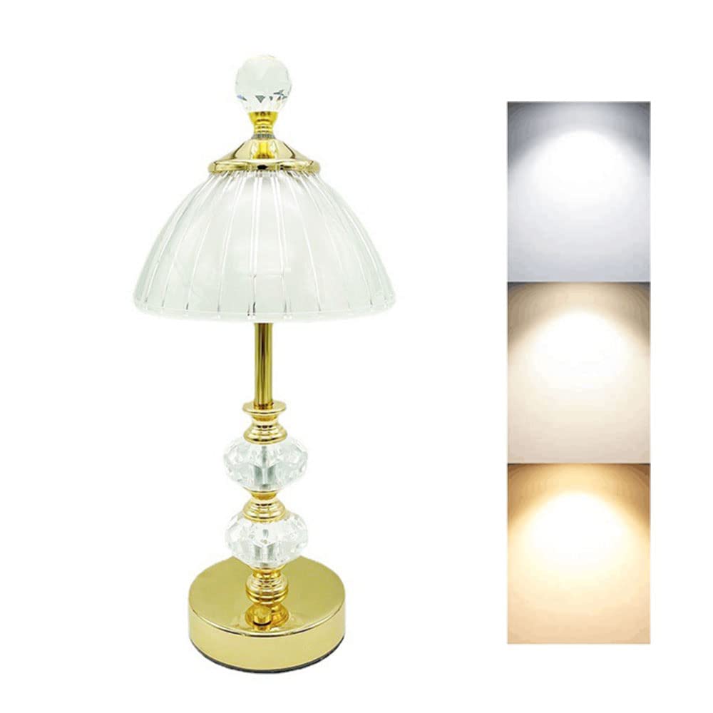 Diamentowa kryształowa lampa stołowa LED przenośna akumulatorowa lampa biurkowa 3 kolory ściemniana bezprzewodowa lampa biurkowa z dotykowym światłem