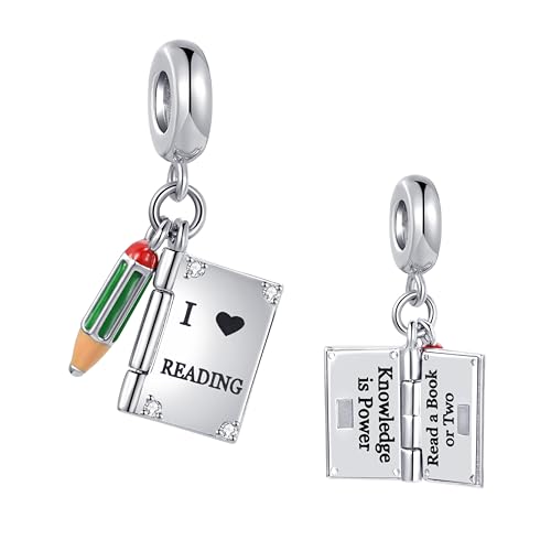 Abalorio de libro de lectura con acabado detallado para pulsera fina