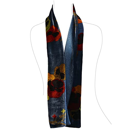 Silk Base Velvet Scarf, Pure Silk Lining, 58" Lx10 W, Pansy, Navy3