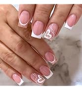 24pcs French Tip Press on Nails Short Square Fake Nails White Edge Glue on Nails Glitter Gold Hea...