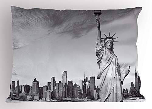 Ambesonne New York City Pillow Sham, Liberty New York City Famous American Monument Landscape Illustration, Decorative Standard Size Printed Pillowcase, 26