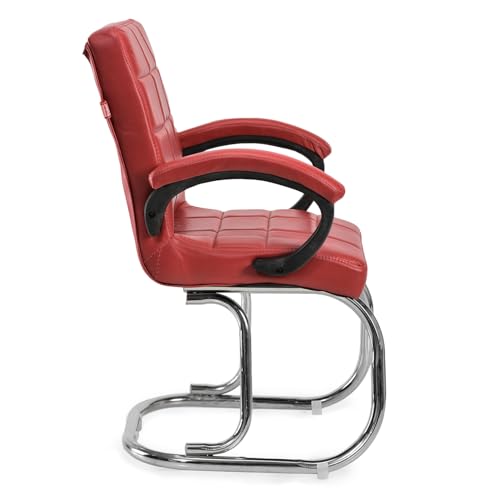 Image of GOYALSON Modern Mesh Guest Chair with Armrests Comfortable Reception Visitor Seating for Office or Home (4, Red, Double Pipe Chrome Steel Frame)