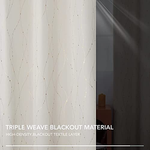 Image of Urban Space Pure Blackout Curtains for Living Room, Gold Foil Printed Luxurious 80-85% Blackout, Stylish Eyelet with Tieback Curtains for Home Decor, 1 Piece Pack (Dotted Wave, Beige L.Door 8ft x 4ft)