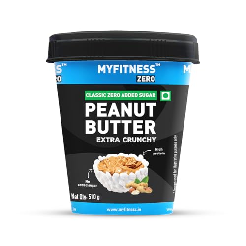 MYFITNESS Zero Peanut Butter Classic Zero Sugar Extra Crunchy 510g | 28g Protein & 10g Fiber | Tasty & Healthy Nut Butter Spread | Cholesterol Free| Zero Trans Fat | Crunchy Peanut Butter