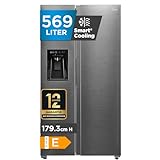 Midea Side by Side Kühlschrank Großraum 569L NoFrost, Rostfreier Stahl, 3-in-1 Wasserspender mit Festwasseranschluss, Inverter Kompressor, Dual Cooling, WiFi-Steuerung, Modell MDRS761MIE46