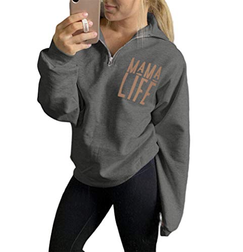 Women mama life zip up pullover sweatshirt jacket  high collar q…