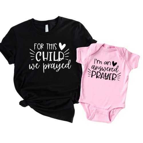 For This Child We prayed Answered Prayer Mommy And Me Matching Outfits, Religious Mom Baby Girl Matching Rainbow Baby, Blessed Mama NICU Infant Matching Shirts Miracle Baby Boy