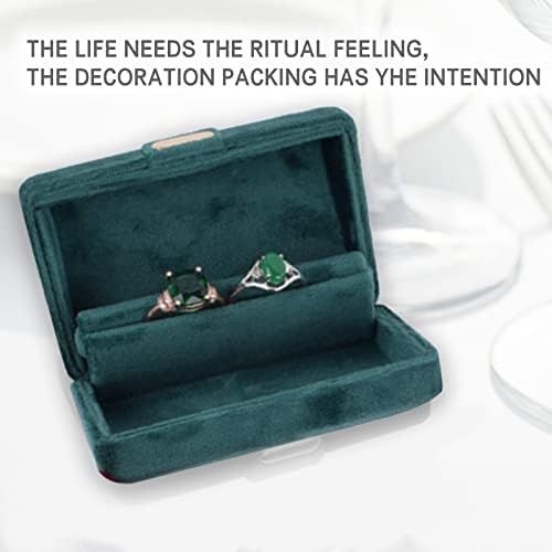 REWOSAL Velvet Jewelry Box, Rectangle Ring Storage Wedding Ring Case Vintage Holder Organizer with Metal Buckle for Proposal Engagement Anniversary Ceremony Valentine's Day Gift (Dark Green)