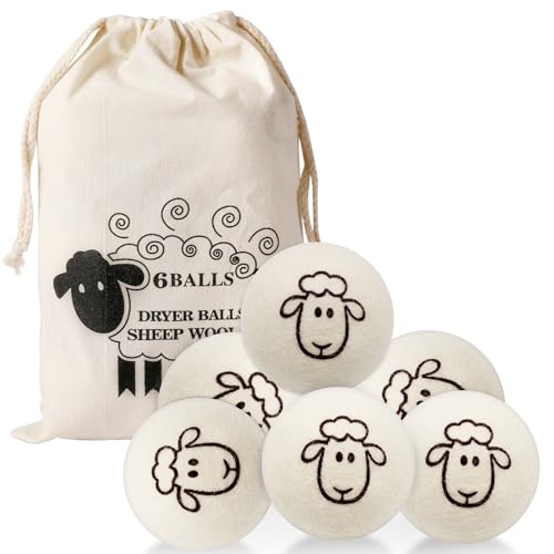 Tbintul Lot de 6 Boules de Séchage,7cm Boule de Seche Linge,Balles de Lavage,Balles de Séchage en Laine Réutilisables pour Sèche