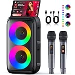 Karaoke Machine for Adults Kids, Portable Bluetooth Speaker with 2 Wireless Microphones, TWS Mode & LED Light, 10H Battery PA System Stage Monitors,Perfect for Home Party Outdoor Birthday Gifts(Black)
