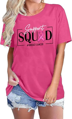 Pink Ribbon Shirts for Women Breast Cancer Awareness Tshirts Ribbon Graphic Print Tee Inspirational Breast Cancer Tops3