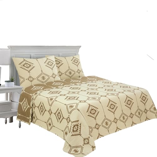 Image of ROYALE LINENS Full /Queen size 3 pc Quilt Set - Lightweight 100% Microfiber Quilted Set - Printed Bedspread - Quilted Blanket Thin Comforter -Bedding Coverlets for All Seasons (Taupe, 1 Quilt - 2 Sham)
