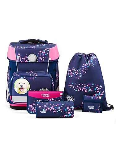 SCHOOL-MOOD Champion Maxx Leni (Hund), 6-tlg. Schulranzenset höhenverstellbar, 22 Liter, 1,1 kg Grundschule 1.-4. Klasse, Modell 2026