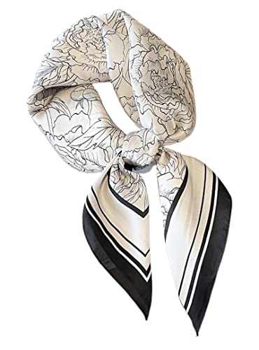 スカーフ レディース バンダナ ショール ネッカチーフ 70×70cm シルク風 お洒落 母の日 正方形 巻き方 バッグ飾り 髪飾り 春夏 海辺 旅行 通勤 (B-1 ホワイトベース)