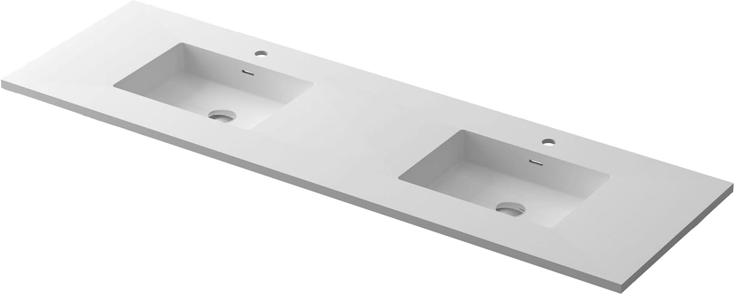 Miseno MVT-72D-313SQ1HSS Forever 72" Solid Surface Vanity Top - Matte White Solid Surface