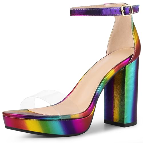 Allegra K Women's Printed Clear Platform Chunky Heel Sandals