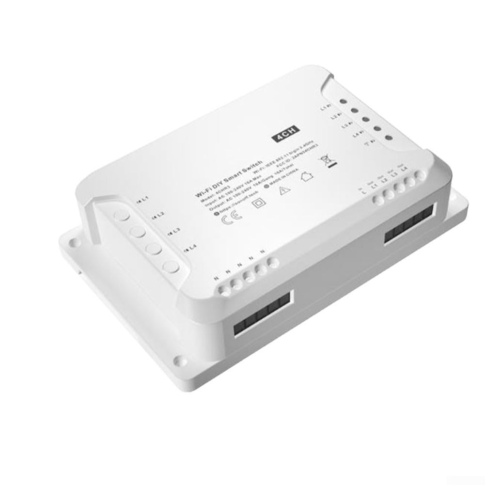 Interruptor inteligente Wi-Fi 4CH PRO R3/4CH R3, módulo de relé de 4 vías con modos de autobloqueo/enclavamiento/pulgadas, control de voz para hogar inteligente, CA 100-240V, blanco (para Sonoff 4CH