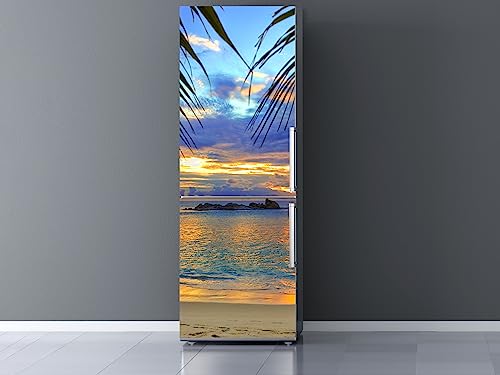 Oedim Vinilo Frigorífico Anochecer en Playa Tropical, Vinilo Premium, 185x60cm | Adhesivo Resistente y de Fácil Aplicación | Pegatinas de Nevera Económicas y Elegantes | Vinilos Nevera