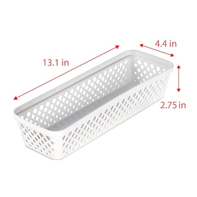 Glad Plastic Storage Basket Set - Multipurpose Drawer Trays, Kitchen Pantry Containers, and Bathroom Bins - 6 Pack Narrow Organizers, White