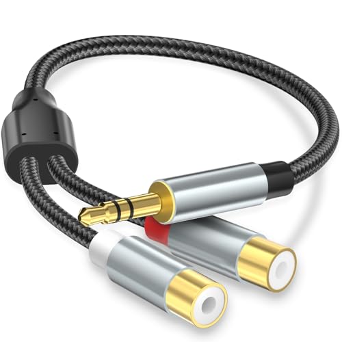 Tanzato 20cm Stereo Audio Cinch auf Klinke Adapter, 3.5mm Klinke Stecker auf 2 Cinch Buchse Stereo Audio Adapter,2X RCA,Vergoldeter Adapter