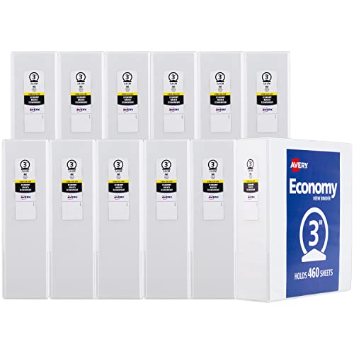 Image of Avery Standard View 3 Ring Binders, 3 inch Round Rings, 460-Sheet Capacity, 3.5 Inch Wide Spine, White Binders, Ideal for Lightweight Organization and Occasional Referencing (12-Pack of 05741)
