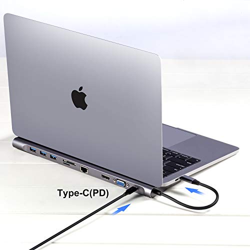 Image of Microware 11 in 1 USB C Hub with PD & Dual Displays Capability, 1000M RJ45 Ethernet, 4K HDMI, VGA, USB 3.0 Ports, Card Reader, Audio /Mic Port for Mack-Book, Surface Book, Chromebook
