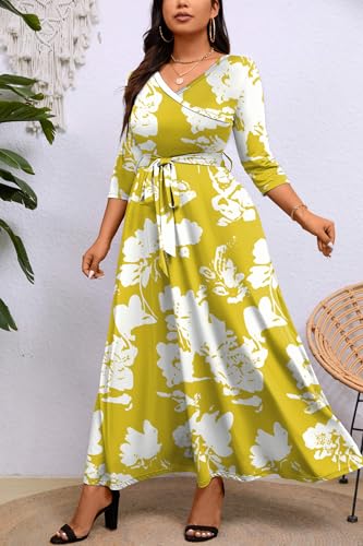 Image of Runwind Plus Size Dress for Women - 3 /4 Sleeve V Neck Maxi Dresses for Women (XL-6XL)