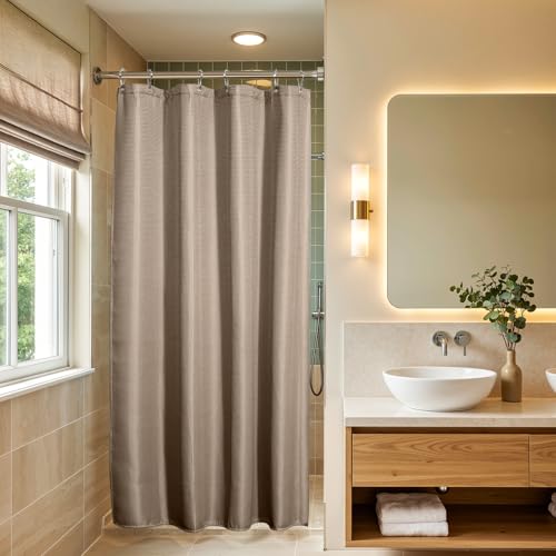 Image of AmazerBath Waffle Shower Curtain Small, Stall Shower Curtain Tan, Taupe Shower Curtain Fabric, Hotel Quality Bathroom Shower Curtains, Heavy Duty, 36 x 72 Inches