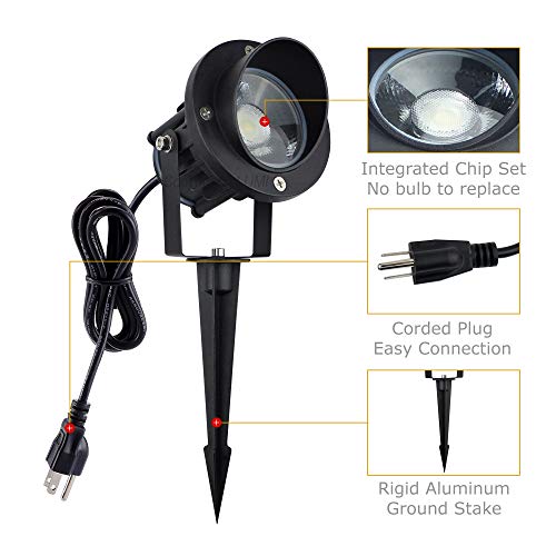 J.LUMI GBS9809 LED Outdoor Spotlight 9W, 120V AC, Replaces 75W Halogen, Metal Ground Stake, Daylight White, Outdoor Flag Light, Landscape Spotlight, UL-Listed Cord with Plug, Not Dimmable