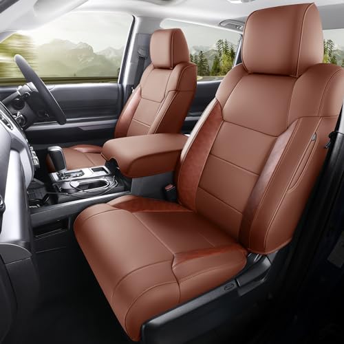MeeKooMay Tundra Seat Cover Customized Fit 2014-2021 CrewMax SR SR5 Limited Platinum 1794 Edition TRD Pro Pickup Truck 14Pcs Nappa Leather Seat Cushion Protector Full Set (Brown)