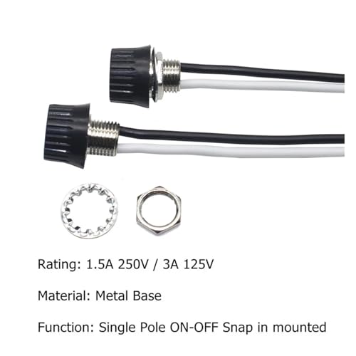 Interruptor giratorio unipolar de 5A y 250V con cable de 10cm negro, pack de 5 unidades 4