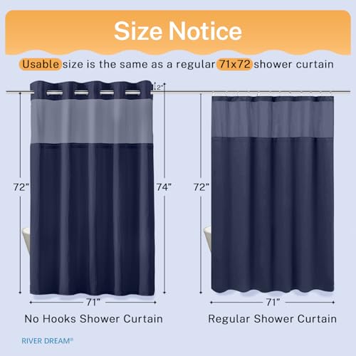 River Dream Heavyweight Navy Blue No Hooks Required Dotted Waffle Weave Shower Curtain with Snap in Liner - 71W x 74H,Hotel Grade,Spa Like Bath Curtain by River Dream - Used condition - Image 6