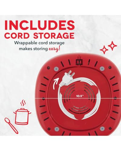 Image of DASH Everyday Electric Cooktop with Infrared Heating, 5 Temperature Settings with Cord Storage, Perfect for RVs, Camping, Dorms, and Small Living Spaces - Red