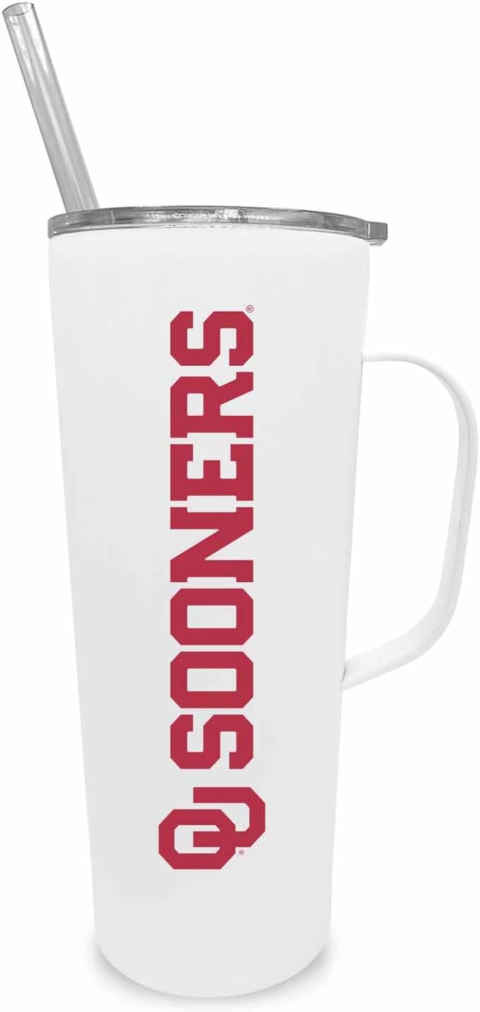 NCAA Oklahoma Sooners 20 Oz Tumbler - Insulated Stainless Steel Travel Mug With Handle & Straw