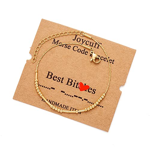 Image of JoycuFF Inspirational Morse Code Bracelets for Women Silver Beads Jewelry Encouragement Mantra Gifts for Her