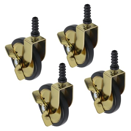 KUMGROT 3 Inch Furniture Casters Wheels Vintage Antique Swivel Caster With Brake Function Moving Caster Wheels Office Furniture Casters for Wood Table Chair Cabinet Piano, Gold, 4Pcs