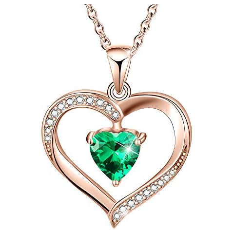 Esberry Forever Love Heart Necklace Jewelry 18K White Gold/Rose Gold Plated 925 Sterling Silver Birthstone Pendant Necklace with 5A Cubic Zirconia Birthday Gifts for Women and Girls Cover