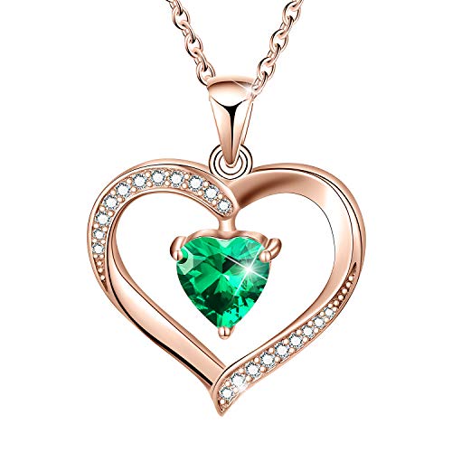 Esberry âœ¦Gifts for Valentine's Dayâœ¦ Forever Love Heart Necklace Jewelry 18K White Gold/ Rose Gold Plated 925 Sterling Silver Birthstone Pendant Necklace with 5A Cubic Zirconia Birthday Gifts for Women and Girls