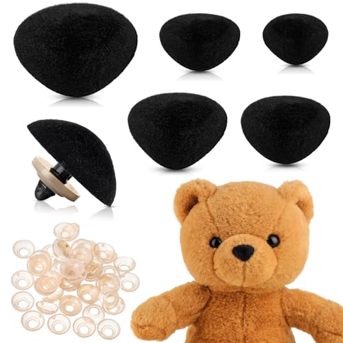 HecticCore 25 piezas seguridad nariz para animales de ganchillo - nariz de oso de plástico flocado tipo D en 5 tamaños - nariz de amigurumi para oso de peluche, muñecas, Teddy Bears