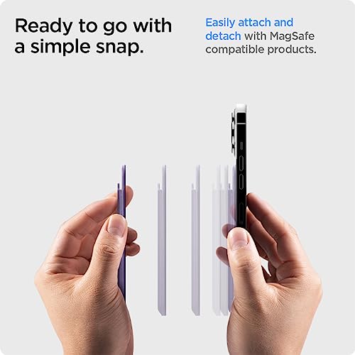 Image of Spigen for MagSafe Wallet, Holds 3 Cards, MagFit Compatible with iPhone 17 /16 /15 /14 /13 /12 Models, Pixel 10 Series, MagSafe-Cases, Pixelsnap, Plaud Note & More, Card Holder - PU Purple (3-Cards) | Vegan Leather MagSafe Card Holder for iPhone 17-12 & Pixel Series - Purple