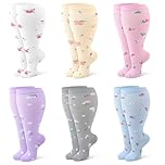 Zuimei 6 Pairs Women Plus Size Leg Compression Socks Wide Calf Compression Support Socks for Women Ideal for Flight Travel Varicose Veins XXL