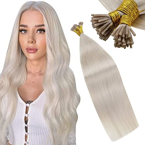 LAAVOO 24 in Itip Hair Extensions Human Hair Platinum Blonde 50g Real Itip Human Hair Extensions Real Human Hair Long Straight 50set