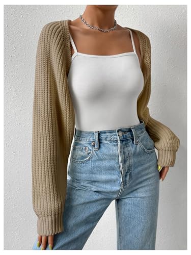 Image of GORGLITTER Women's Open Front Cardigan Sweater Trendy Dressy Cute Long Sleeve Bolero Shrug Fall Knit Short Cardigan Khaki X-Large